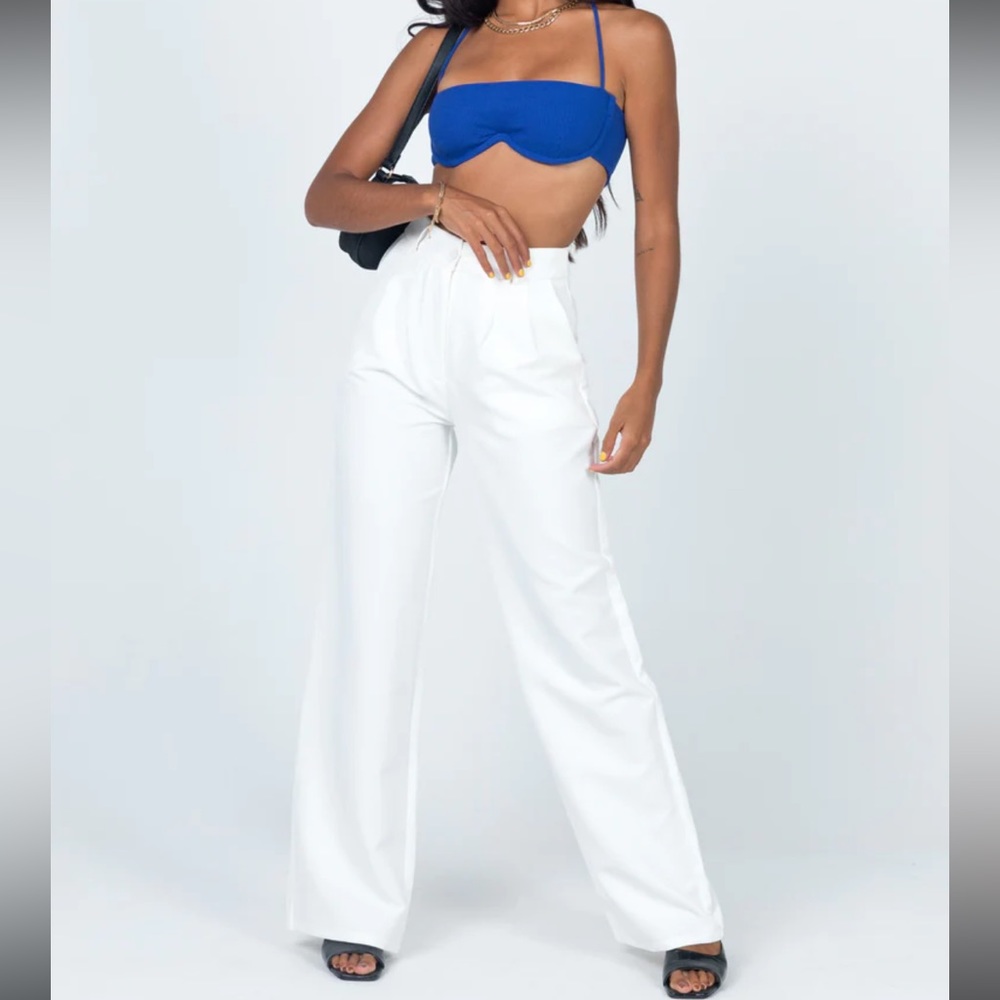 Princess Polly Archer Pants White Pleated Wide Leg Trouser